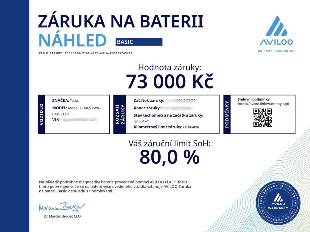 OGSUP.eu Aviloo záruka na baterii Oficiální SoH certifikát a záruka – Aviloo test baterie
